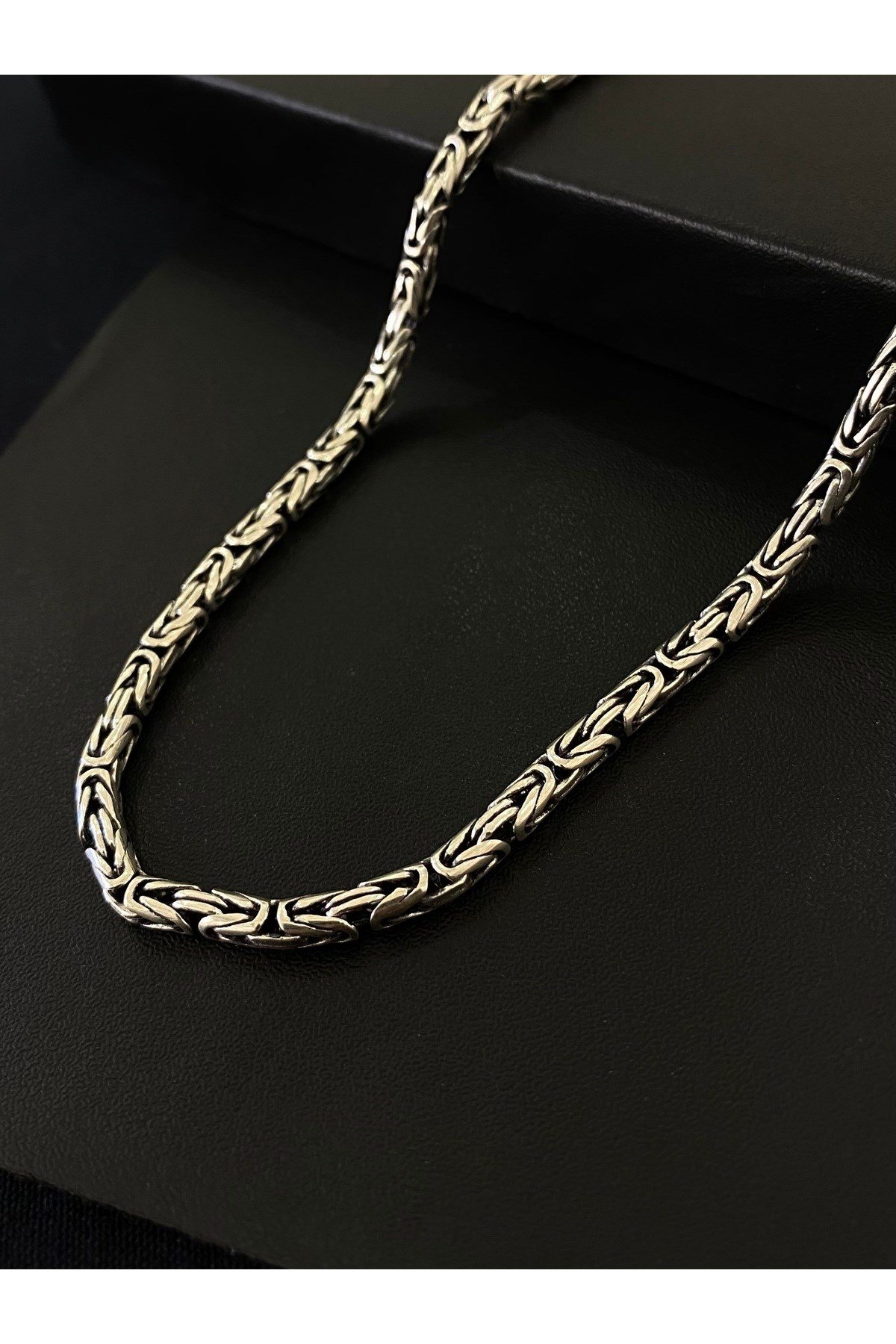 925 Ayar Gümüş Yuvarlak Kral Modeli Erkek Gümüş Zincir-Kolye (3.2MM Kalınlığında)
