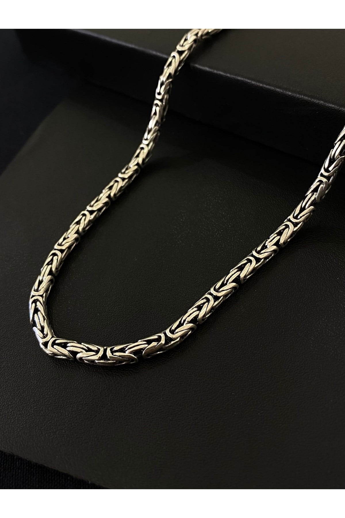925 Ayar Gümüş Yuvarlak Kral Modeli Erkek Gümüş Zincir-Kolye (3.2MM Kalınlığında)