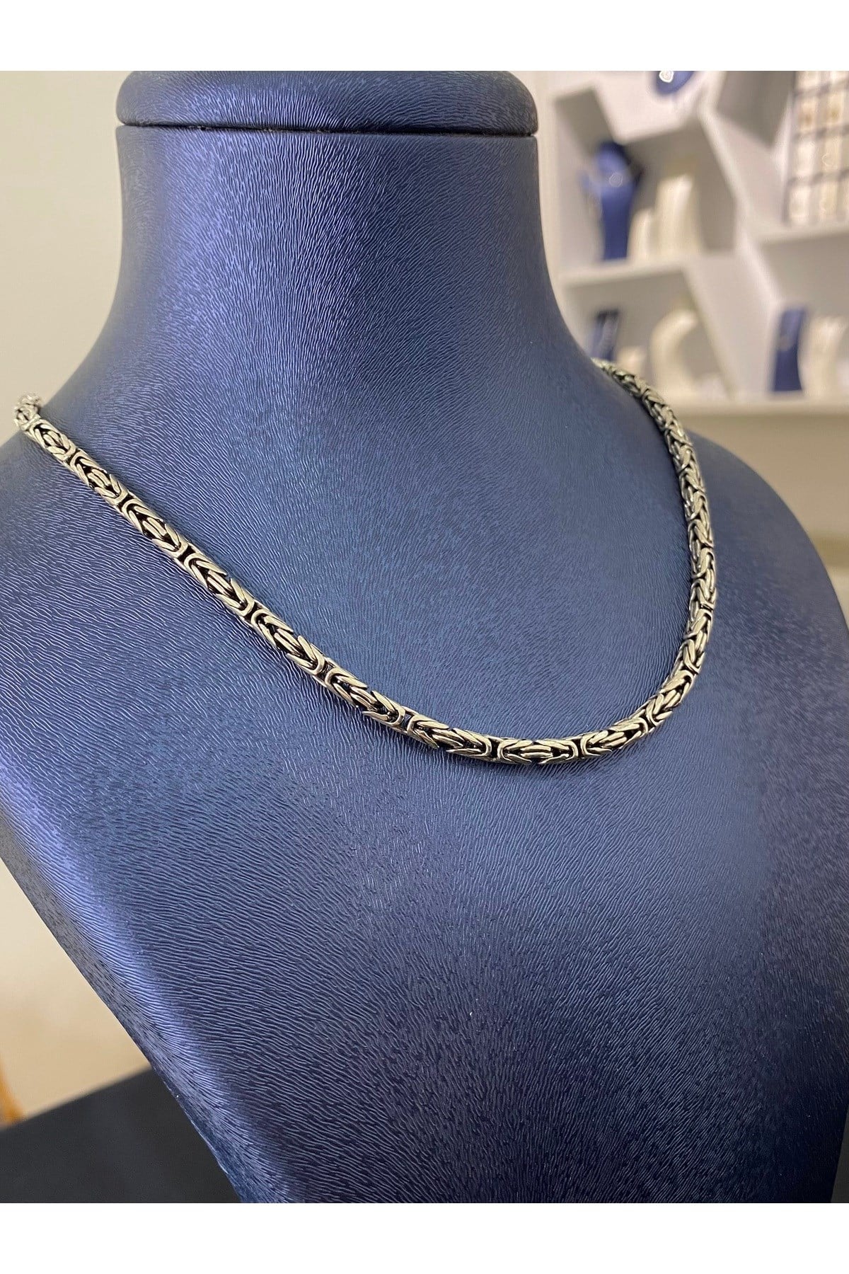 925 Ayar Gümüş Yuvarlak Kral Modeli Erkek Gümüş Zincir-Kolye (3.2MM Kalınlığında)