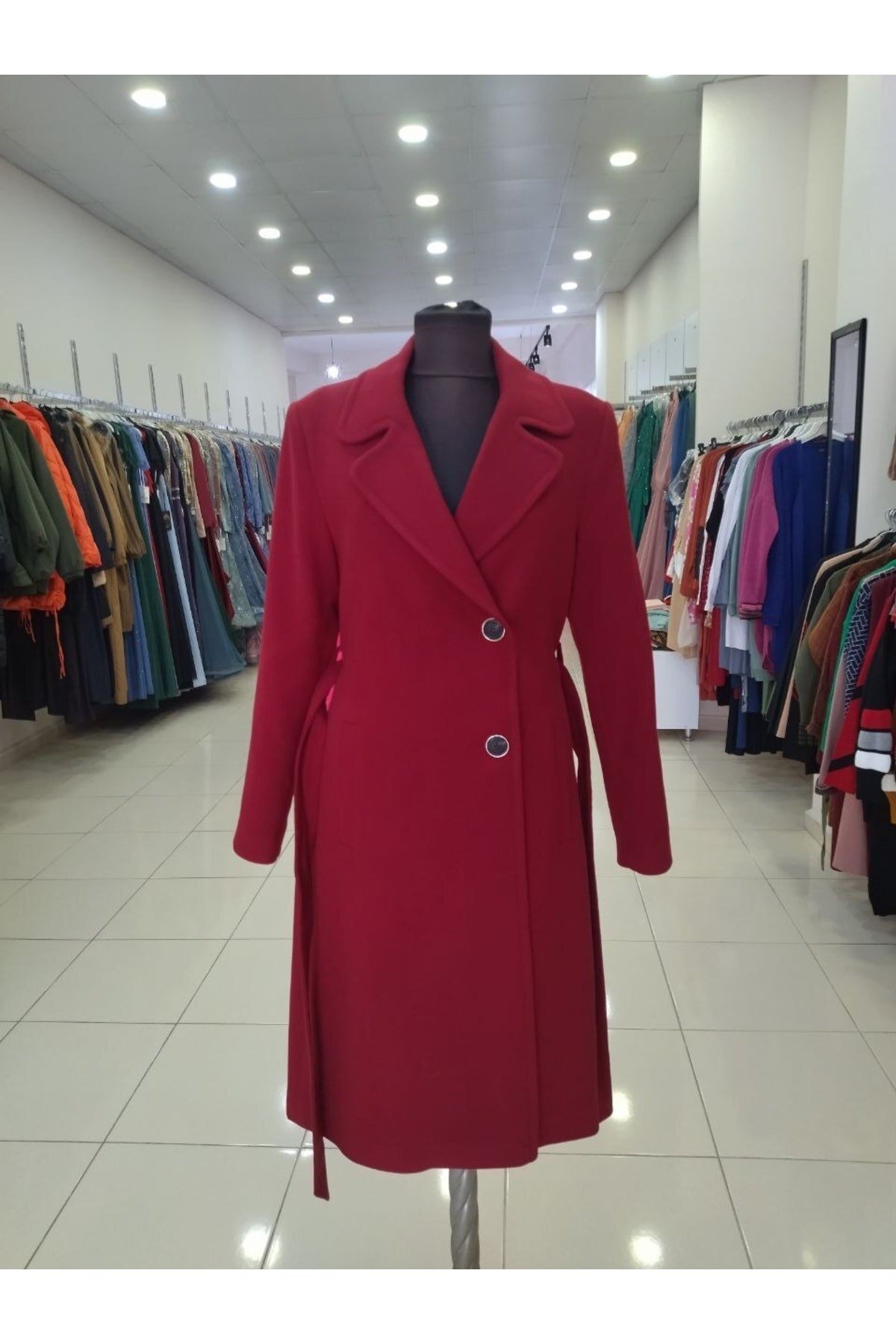 Bordo Renk Kışlık Kaşe Kaban