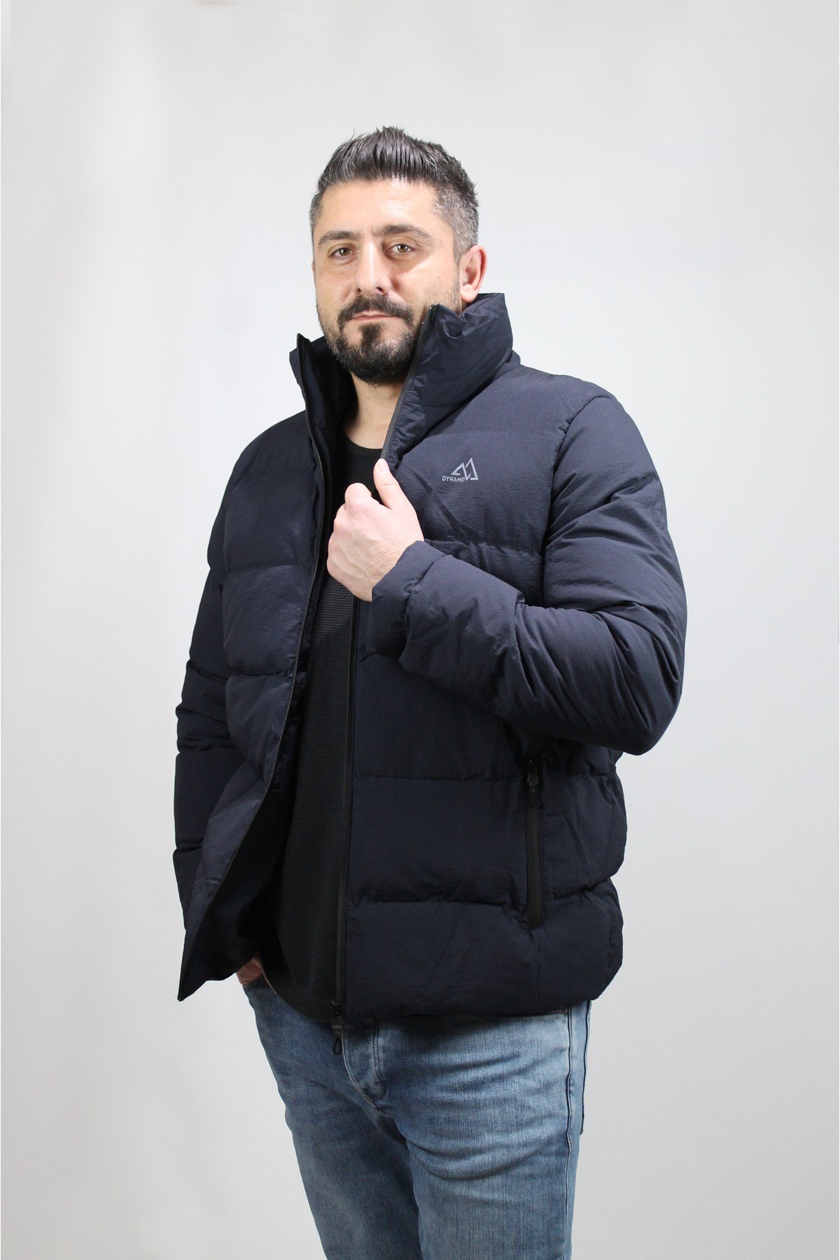 Erkek Lacivert Dik Yaka Şişme Mont