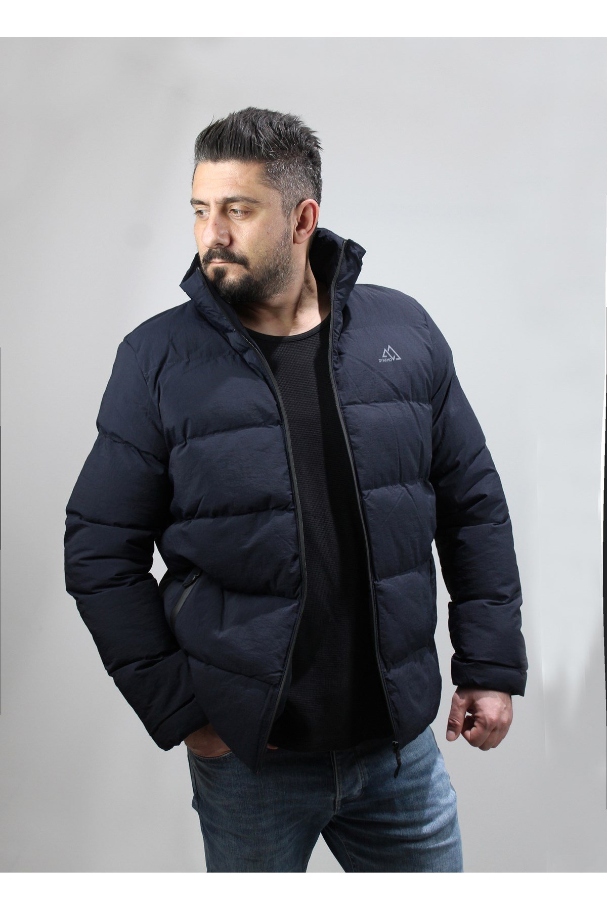 Erkek Lacivert Dik Yaka Şişme Mont