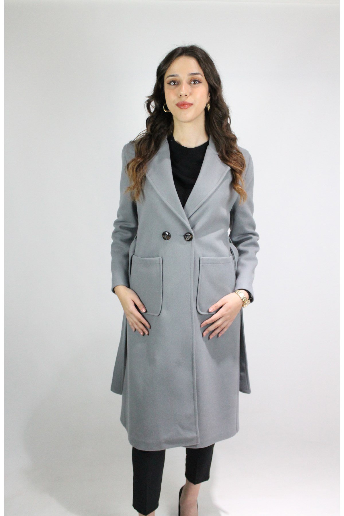 Gri Renk Kaşe Kaban