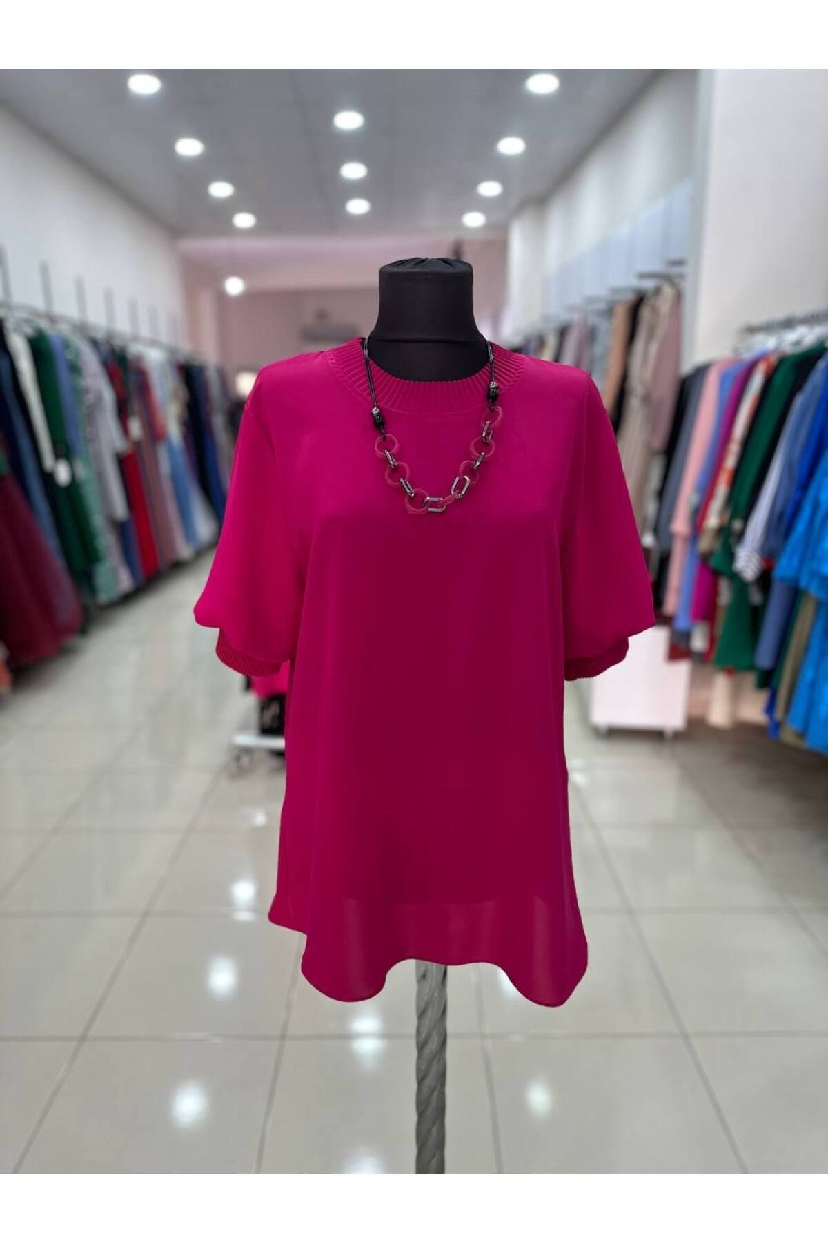 Kadın Yaka Kol Pilise Detaylı Pembe Şifon Bluz