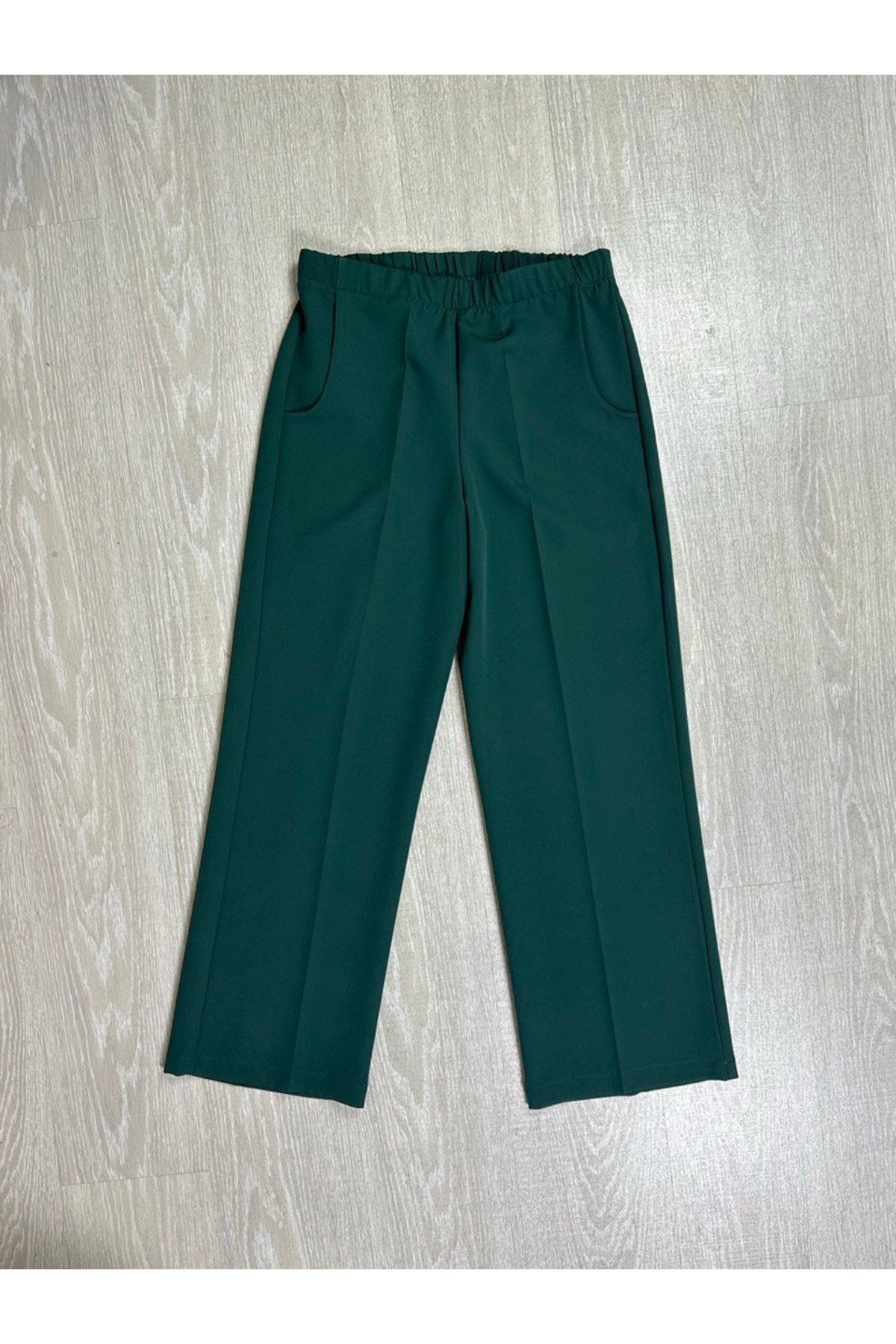 Kadın Yeşil Beli Lastikli Geniş Paça Pantolon