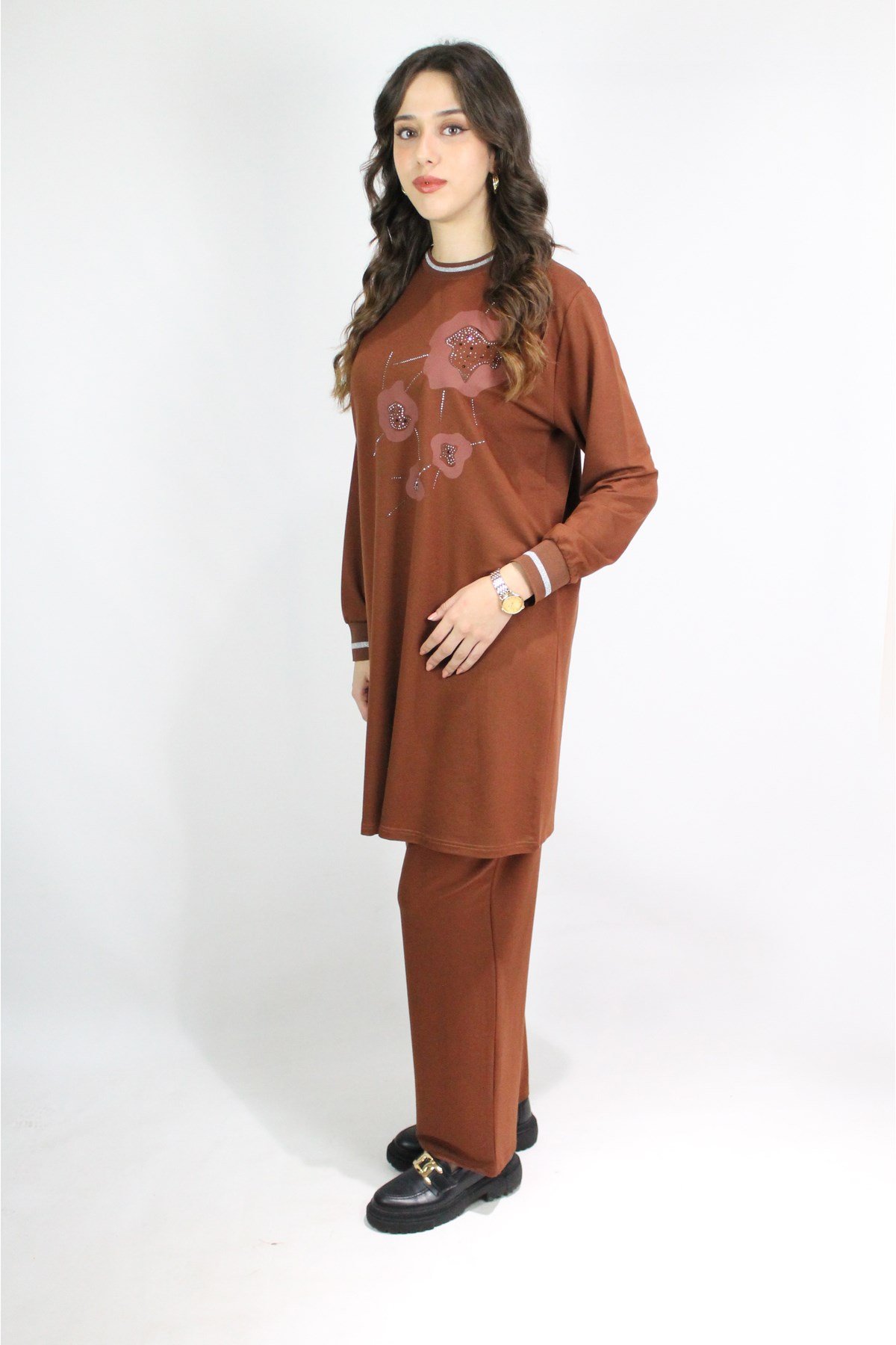 KAHVERENGİ TUNİK PANTOLON İKİLİ TAKIM