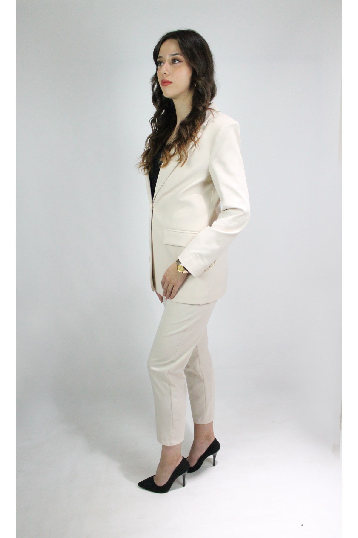 KREM RENK PANTOLON CEKET İKİLİ TAKIM