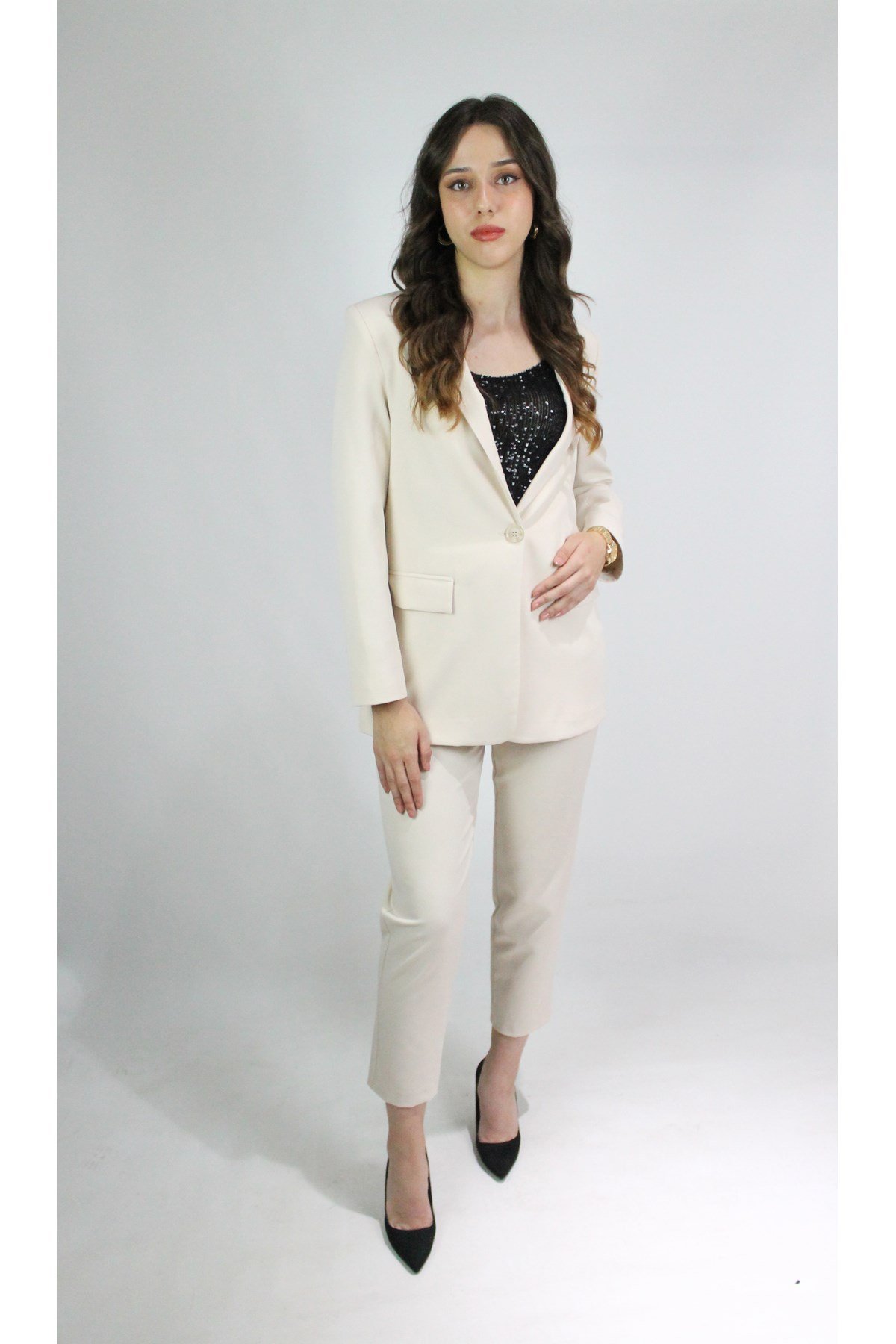 KREM RENK PANTOLON CEKET İKİLİ TAKIM