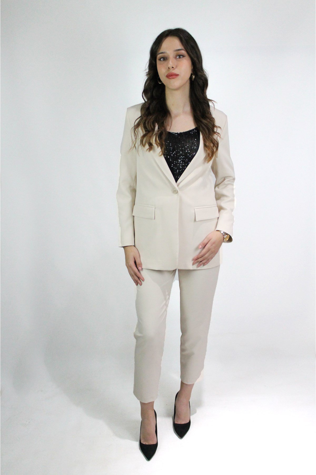 KREM RENK PANTOLON CEKET İKİLİ TAKIM