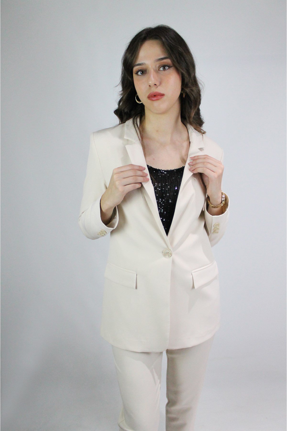KREM RENK PANTOLON CEKET İKİLİ TAKIM