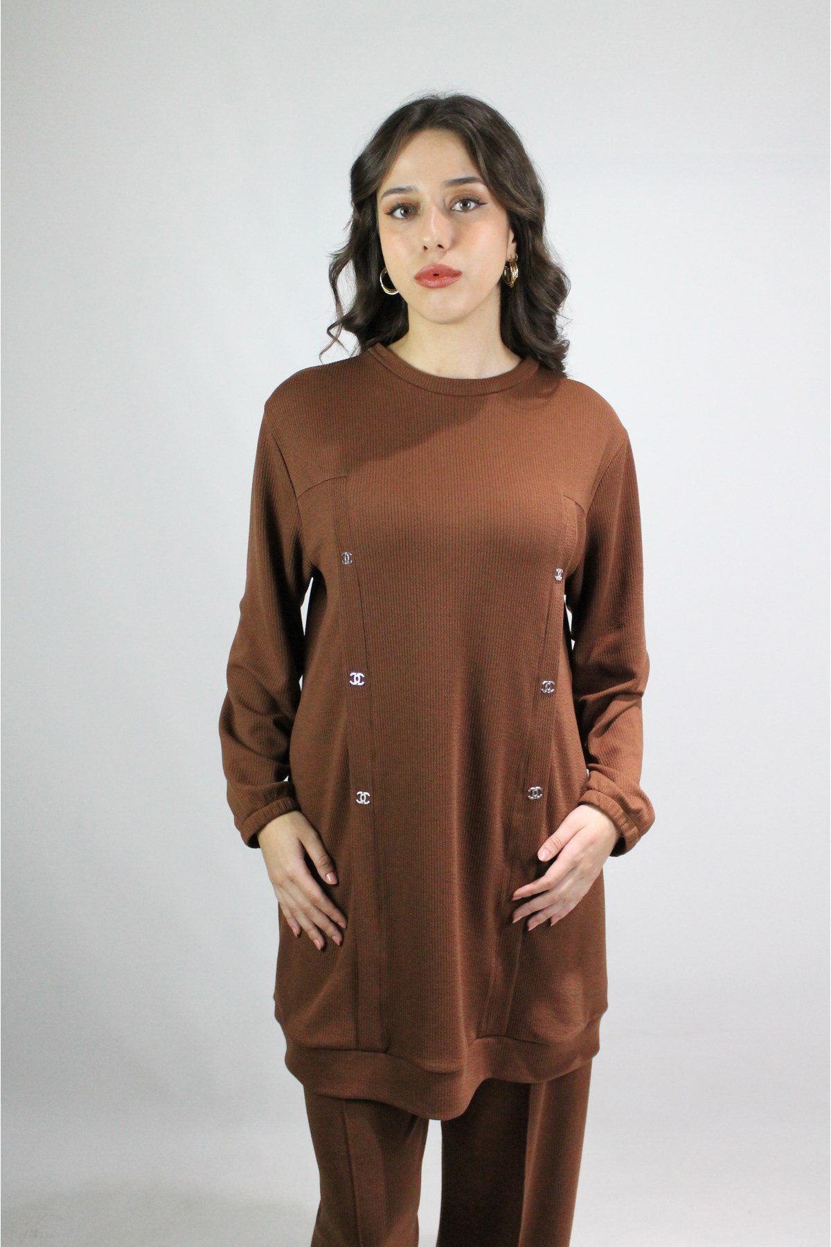 TABA RENGİ PANTOLON TUNİK İKİLİ TAKIM