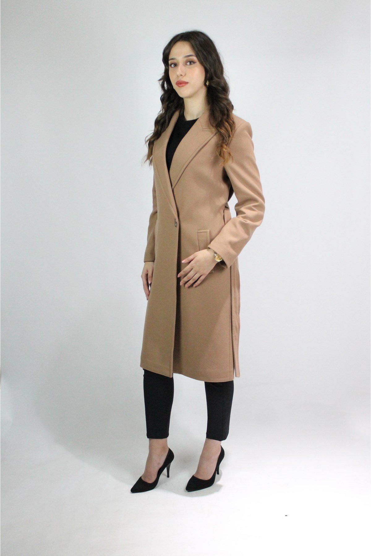 Taba Renk Kışlık Kaşe Kaban