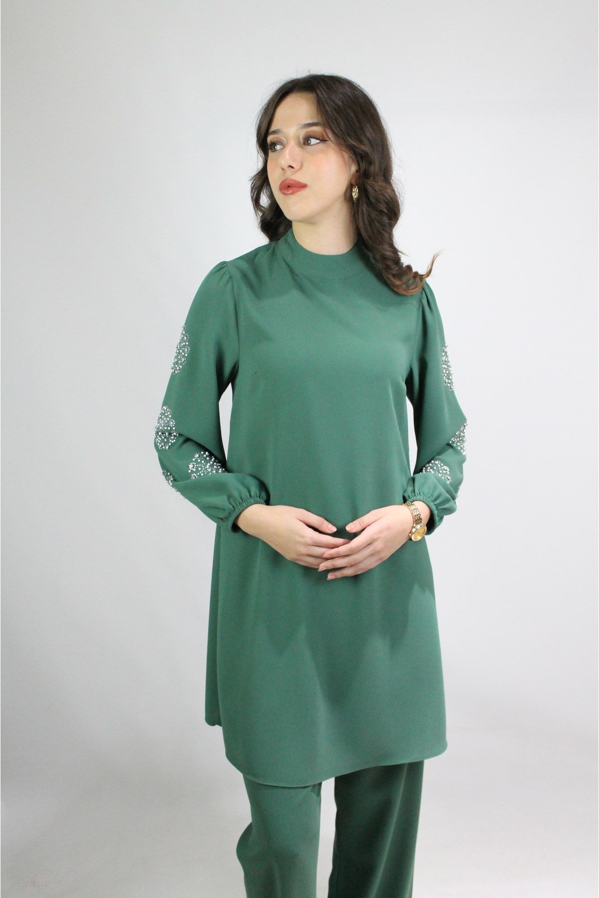 YEŞİL RENK PANTOLON TUNİK İKİLİ TAKIM