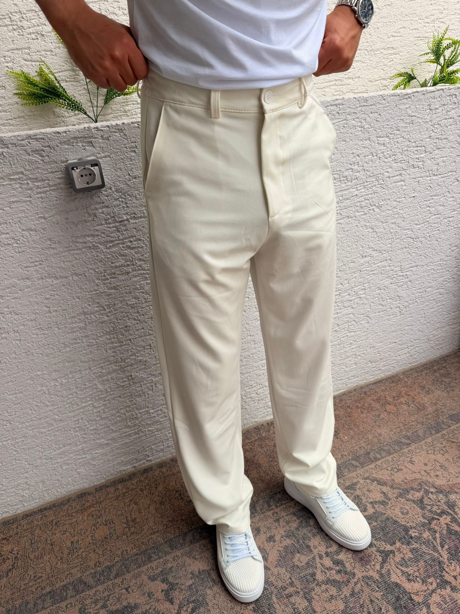BEYAZ WE11 KETEN BAGGY PANTOLON