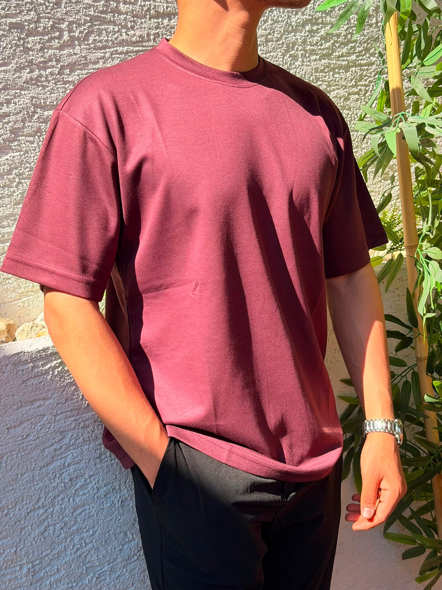 BORDO GWG STAR OVERSİZE BİSİKLET YAKA TİŞÖRT