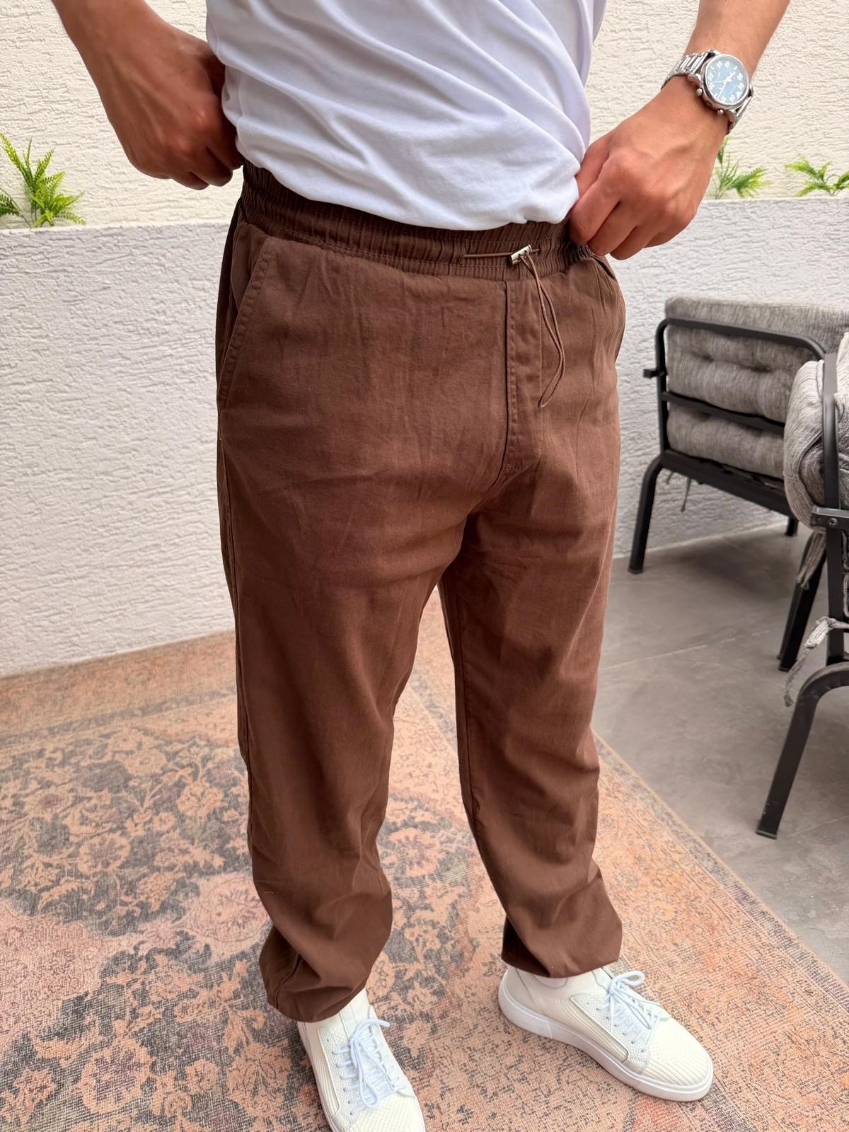 KAHVERENGİ VNC BAGGY PAÇA ve BEL LASTİK DETAYLI PANTOLON