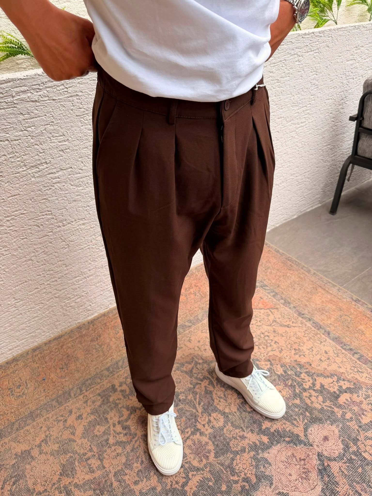 KAHVERENGİ WE11 BAGGY PERDE DETAYLI KUMAŞ PANTOLON