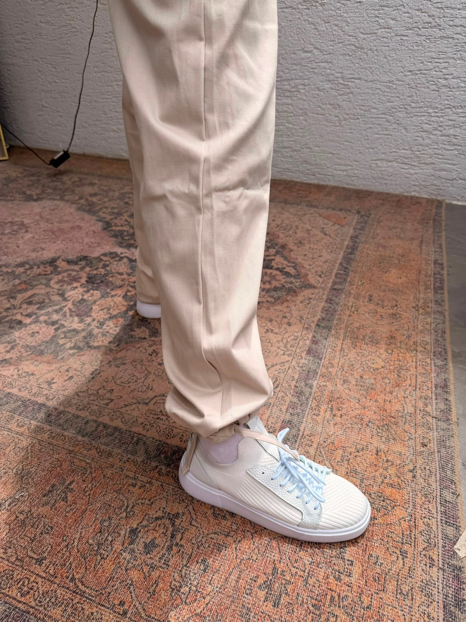 KREM VNC BAGGY PAÇA BAĞLAMALI BEL LASTİKLİ PANTOLON