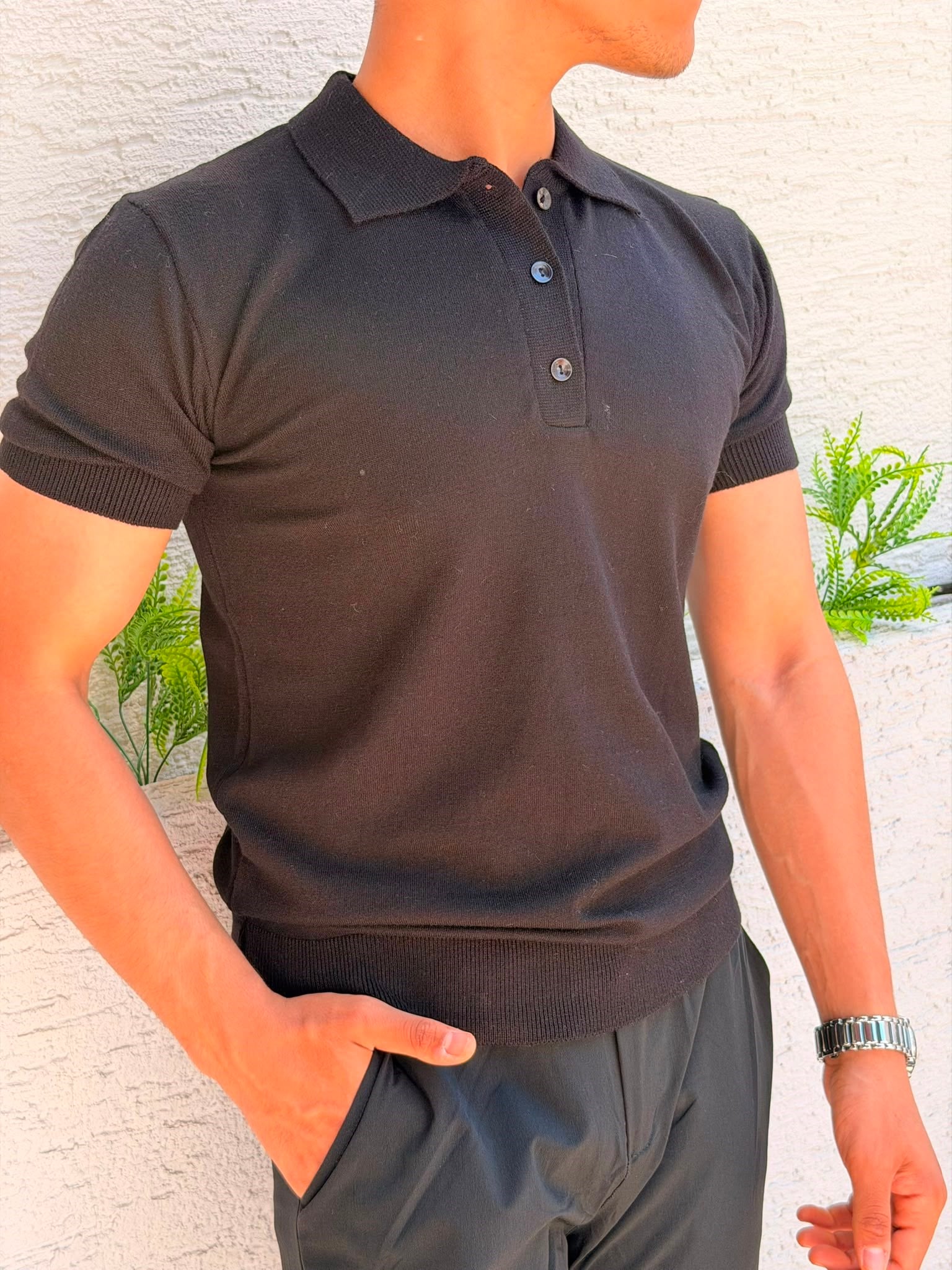 SİYAH MRH POLO YAKA TRİKO TİŞÖRT