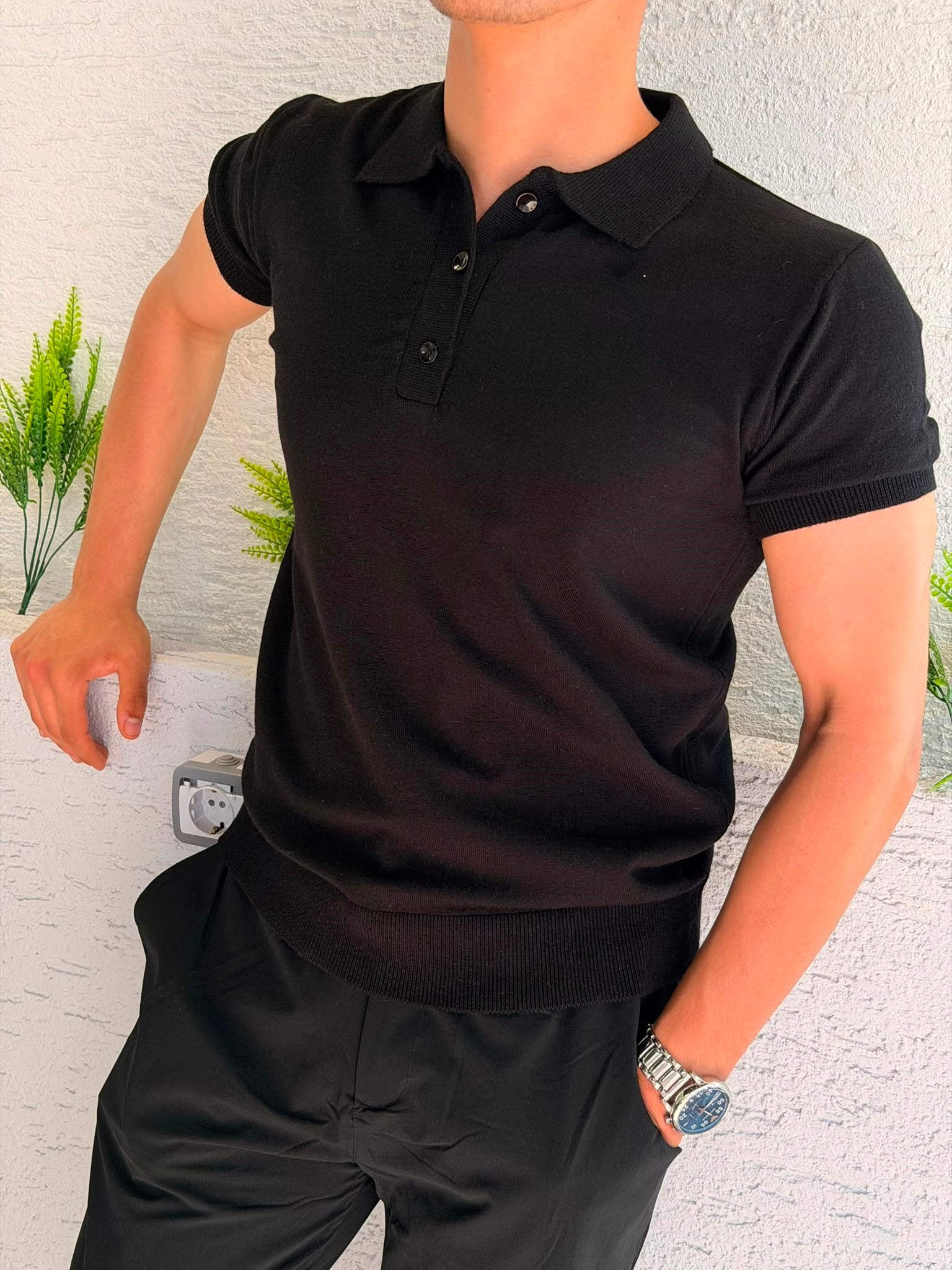 SİYAH STARK RELAX FİT POLO YAKA TİŞÖRT