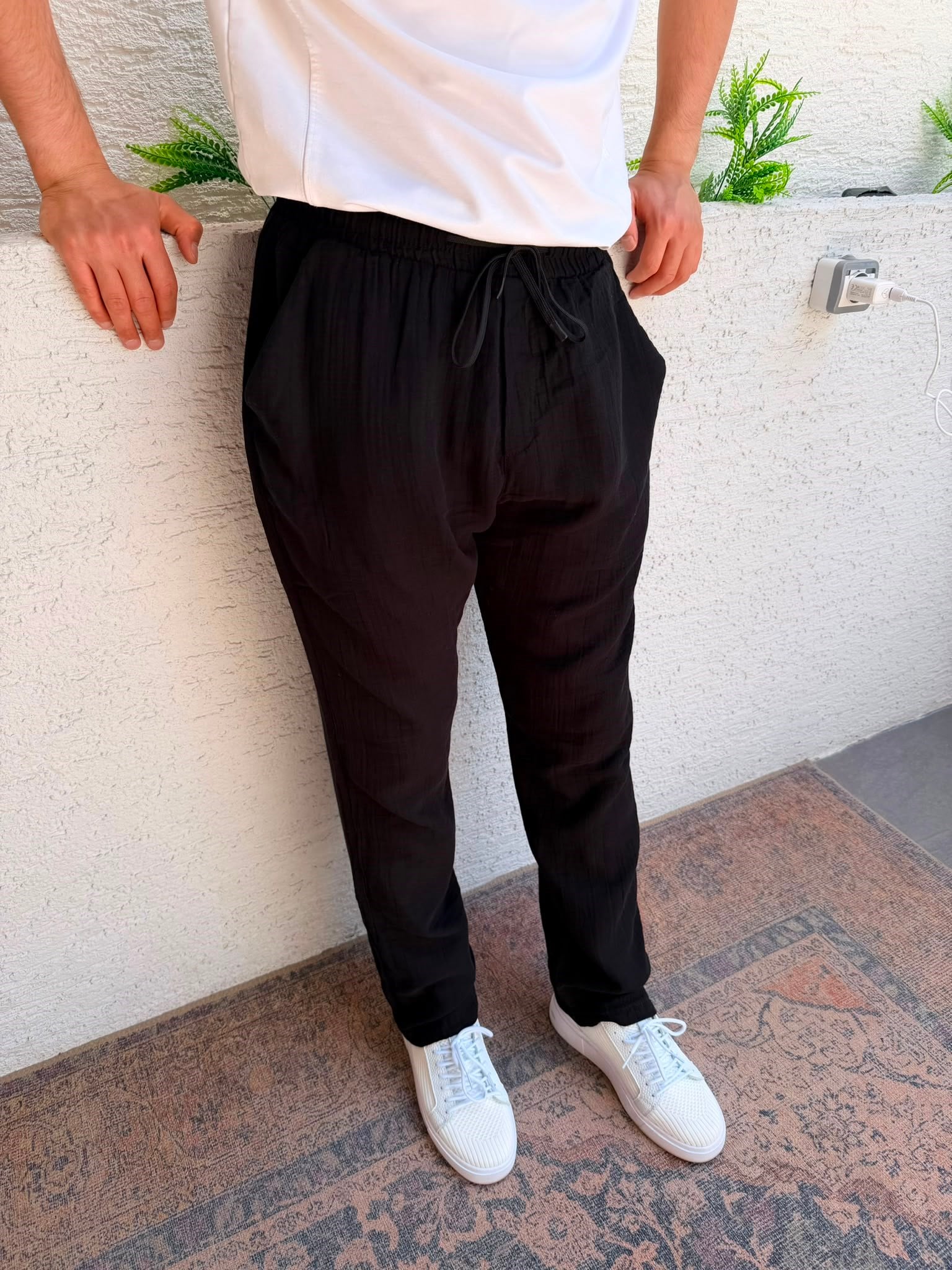 SİYAH WE11 BAGGY KETEN PANTOLON