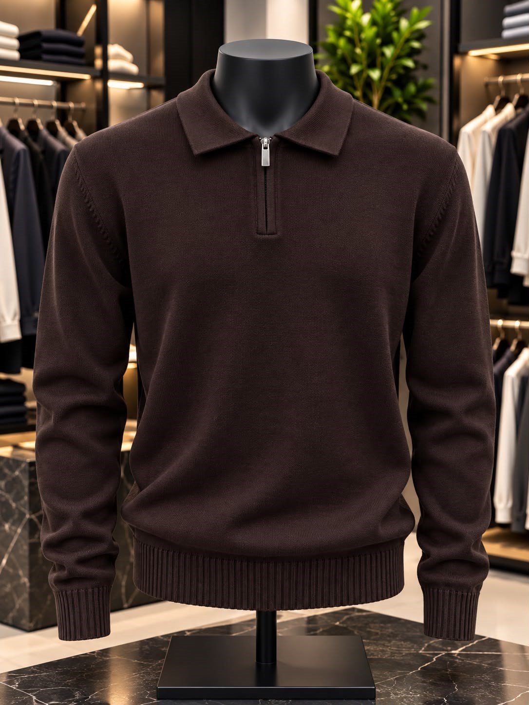 YARIM FERMUARLI SWEAT KAHVERENGİ