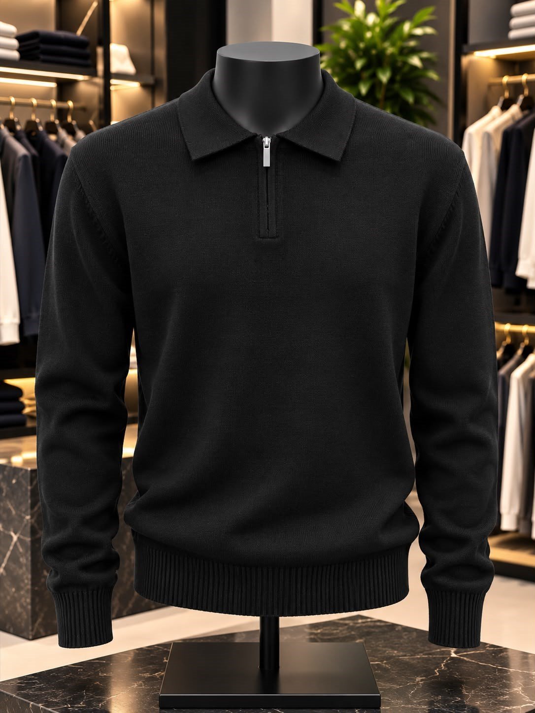 YARIM FERMUARLI SWEAT SİYAH