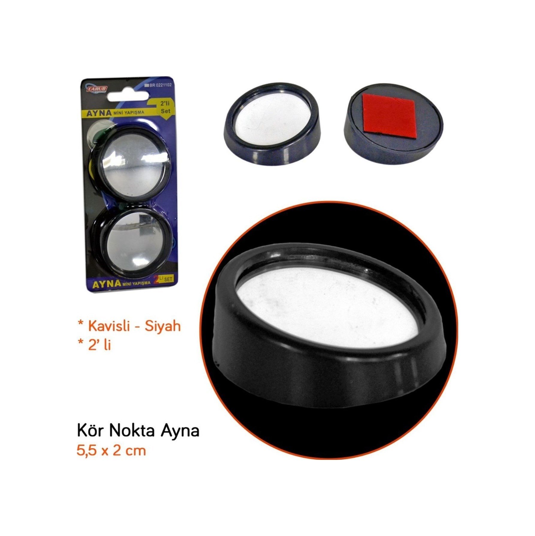 Ayna Kör Nokta Ayarlı 360 Yuvarlak 50mm Siyah