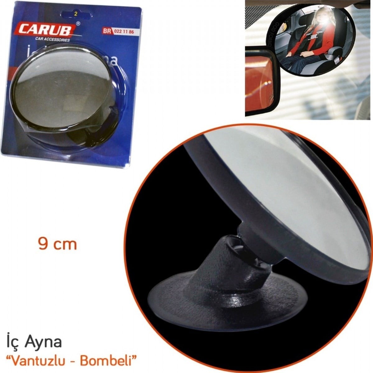 Carub Ayna İç Vantuzlu Bombeli Yuv.9cm Vakum B.