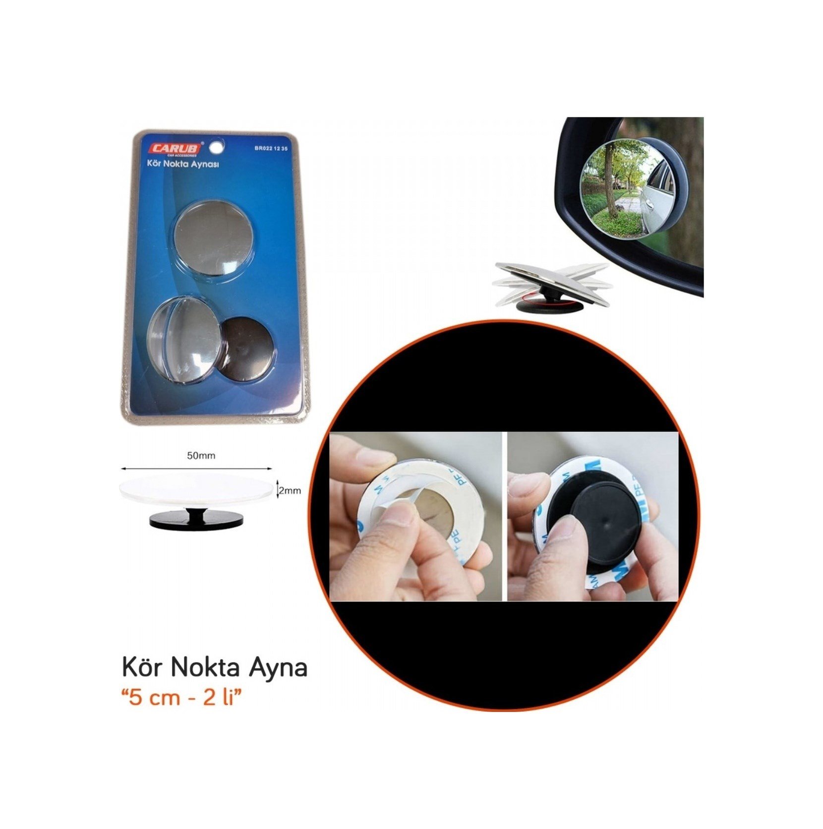 Carub Ayna Kör Nokta Oynar 50mm Yuvarlak 2li