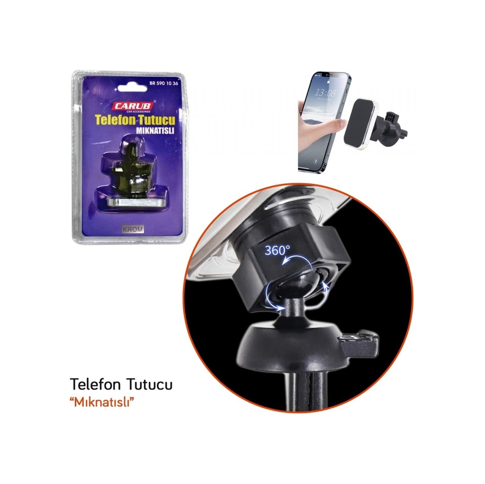Carub Telefon Tutucu Mıknatıslı Lüx Havalandırma Krom Br5901036