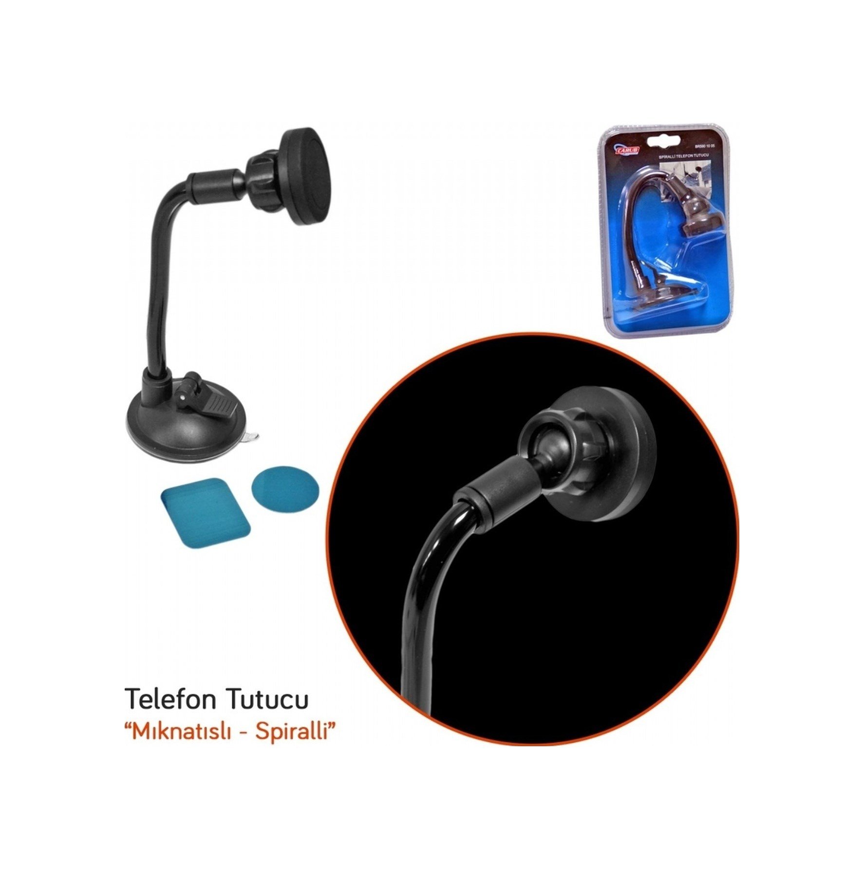 Carub Telefon Tutucu Vantuzlu Spralli Mıknatıslı Siyah