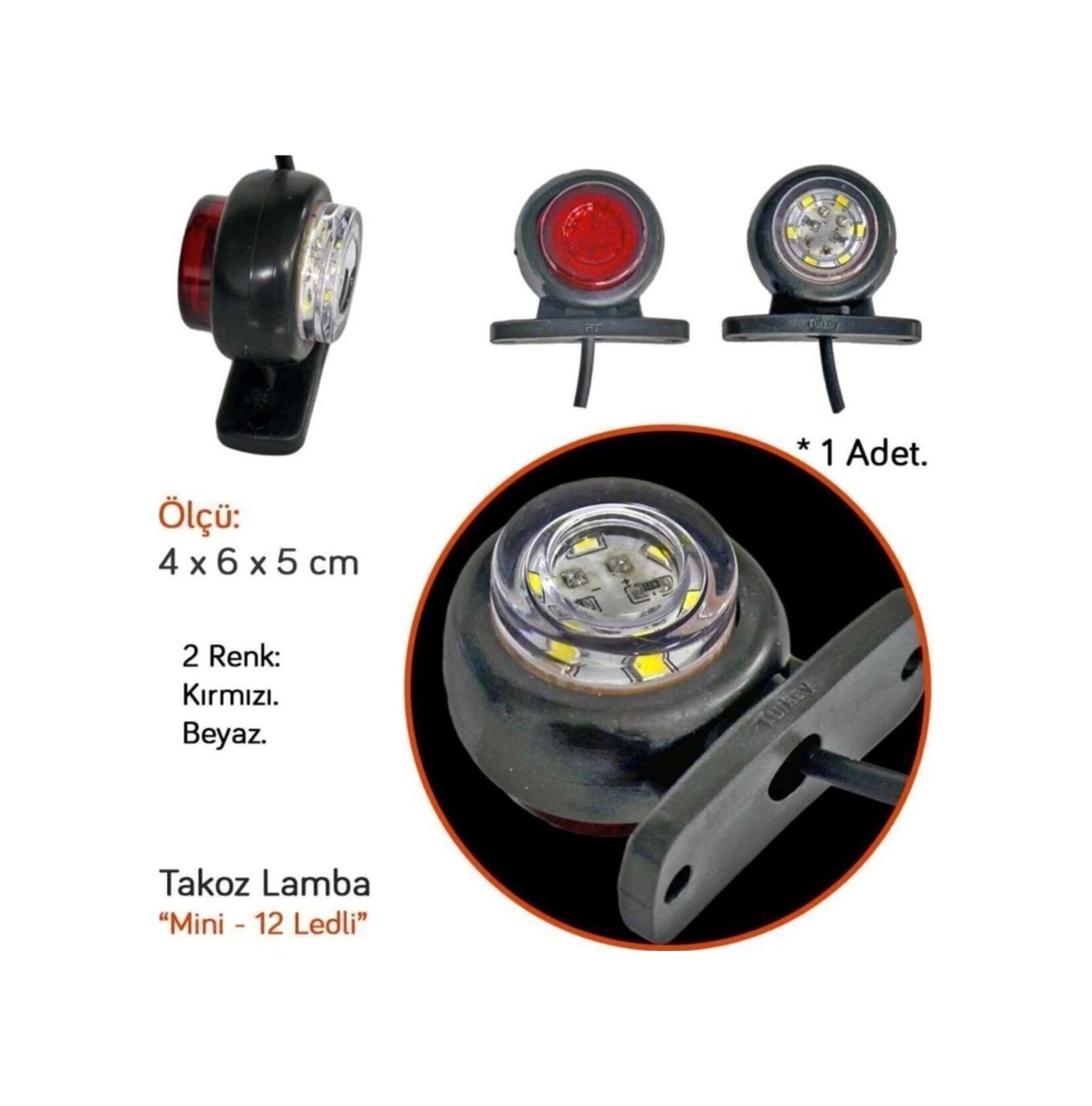Mini Takoz 12 Ledli Kırmızı-beyaz 12v-24v