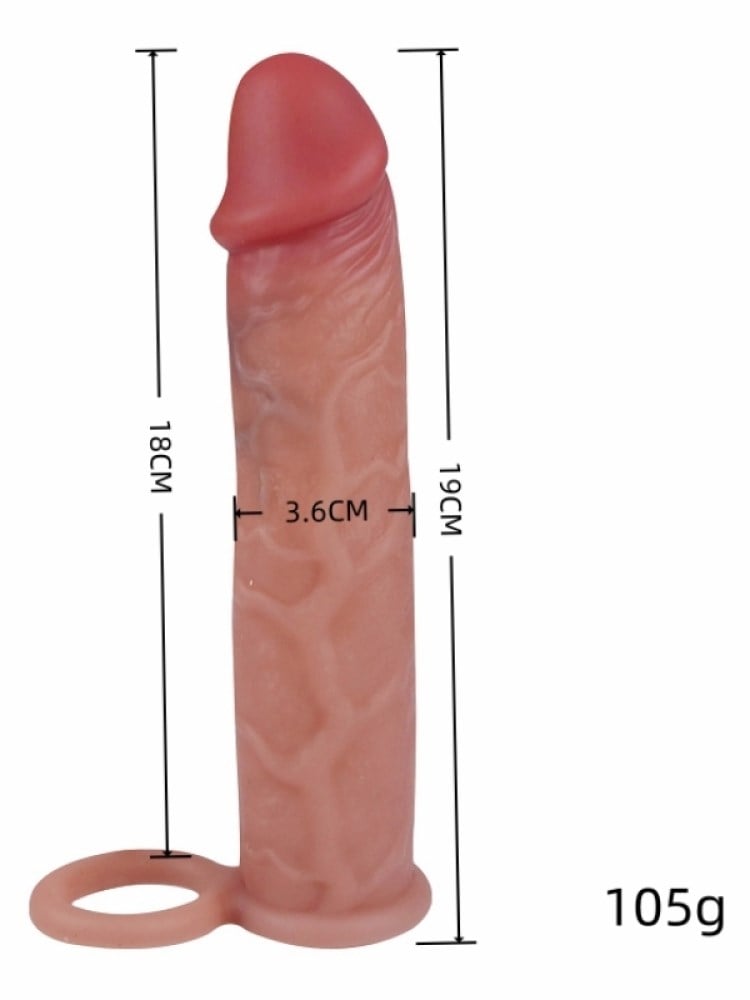 Realistik Penis Kılıfı 19 cm | Esnek Silikon Uzatıcı ve Kalınlaştırıcı Kılıf | Testis Halkalı