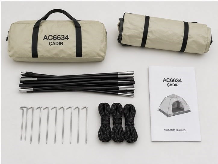 AC6634 Otomatik Kamp Çadırı 3 Kişilik 200x150x120 cm Çift Katmanlı Su Geçirmez Çadır