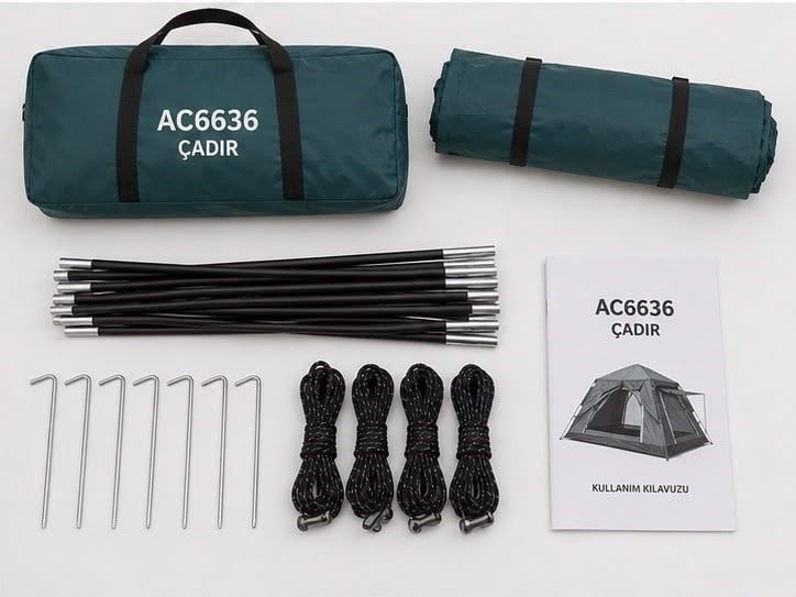 AC6636 Otomatik Kamp Çadırı 6 Kişilik Su Geçirmez Güneşlikli Hızlı Kurulum Outdoor Çadır