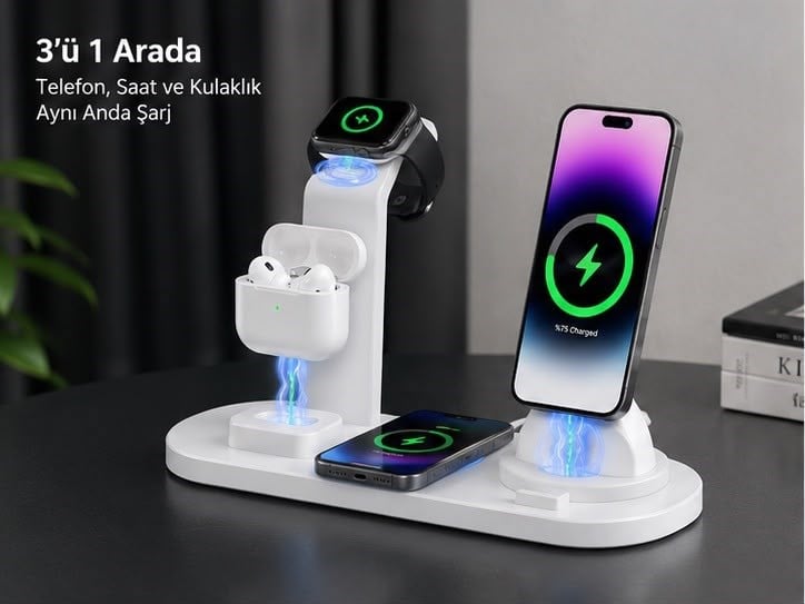 Çoklu Şarj Standı | Telefon Tablet Akıllı Saat Şarj İstasyonu