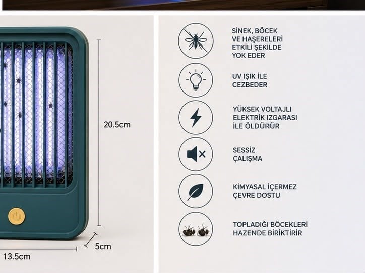 Elektrikli Sinek Yakalama Cihazı UV Işıklı Böcek Öldürücü