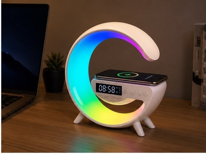 G63 Bluetooth Hoparlör | RGB LED Masa Lambası Alarm Saatli Kablosuz Şarj