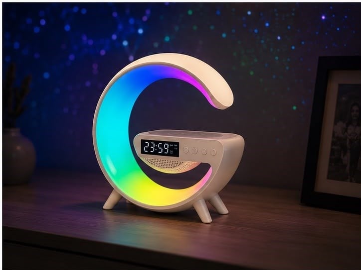 G63 Bluetooth Hoparlör | RGB LED Masa Lambası Alarm Saatli Kablosuz Şarj