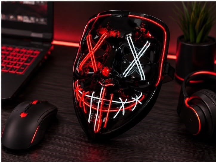 Işıklı LED Maske Neon Parti Maskesi Halloween Eğlence Aksesuarı