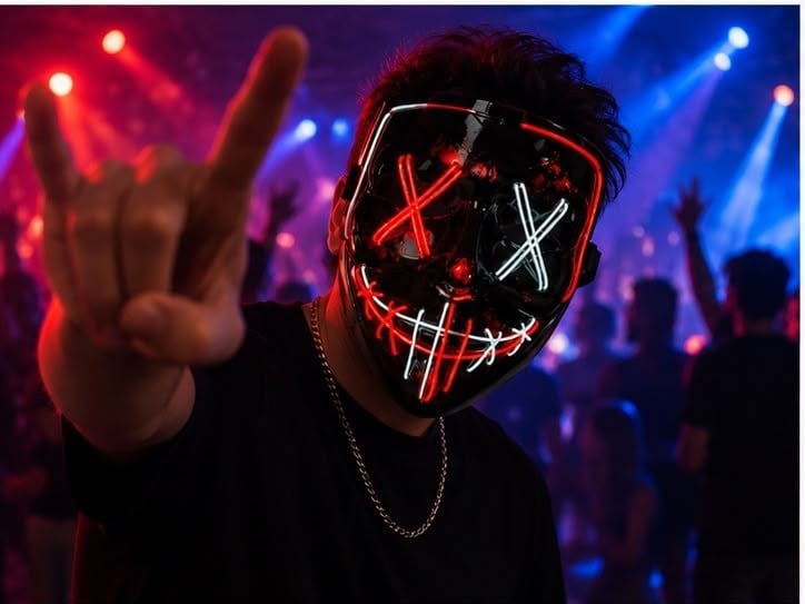 Işıklı LED Maske Neon Parti Maskesi Halloween Eğlence Aksesuarı