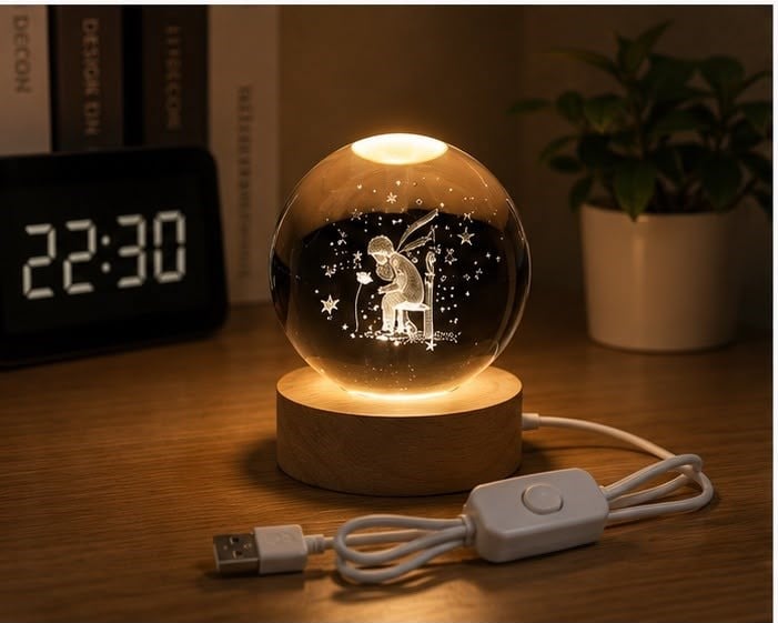 Küçük Prens Işıklı Kristal Küre Lamba Ahşap Tabanlı Büyük Boy USB LED Dekoratif Gece Lambası