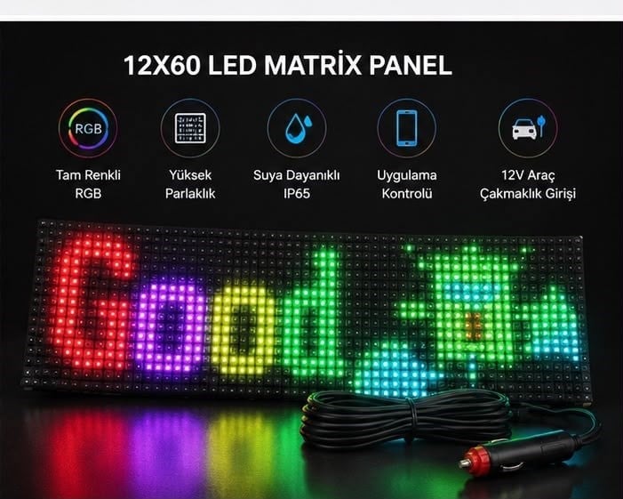 RGB LED Yazı Paneli Telefon Kontrollü Kayan Yazı Animasyonlu Ekran
