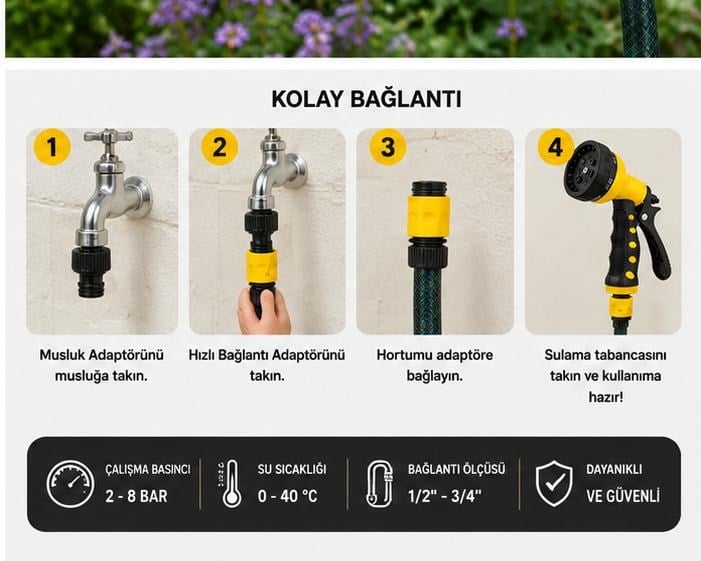 Sulama Tabancası | Ayarlanabilir Bahçe Hortumu Su Püskürtücü