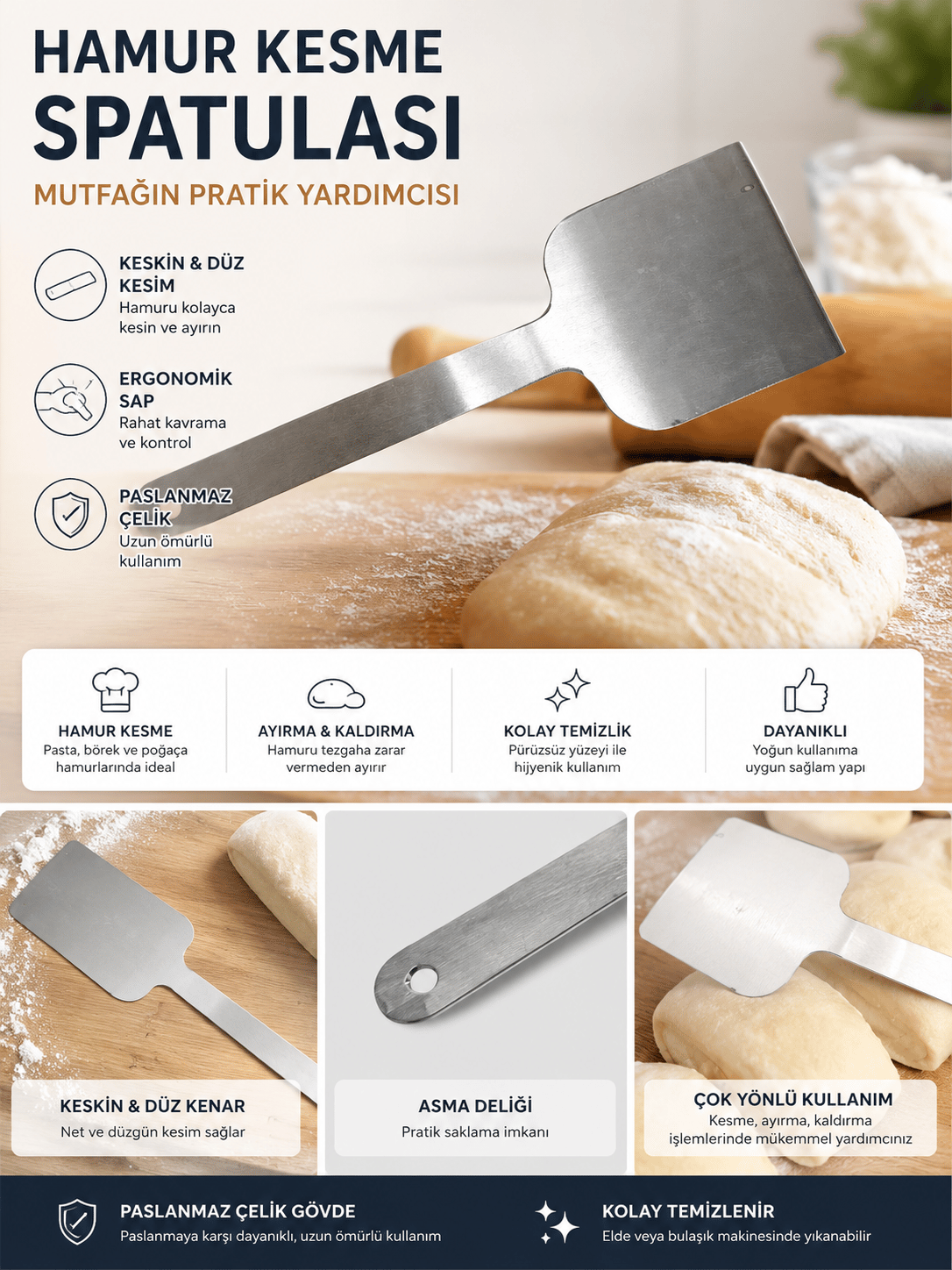 304 Paslanmaz Çelik Hamur Kesici Spatula