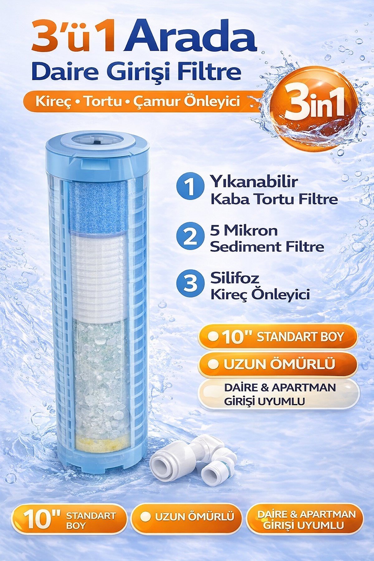 3in1 Daire Girişi Kireç, Tortu ve Çamur Önleyici Filtre