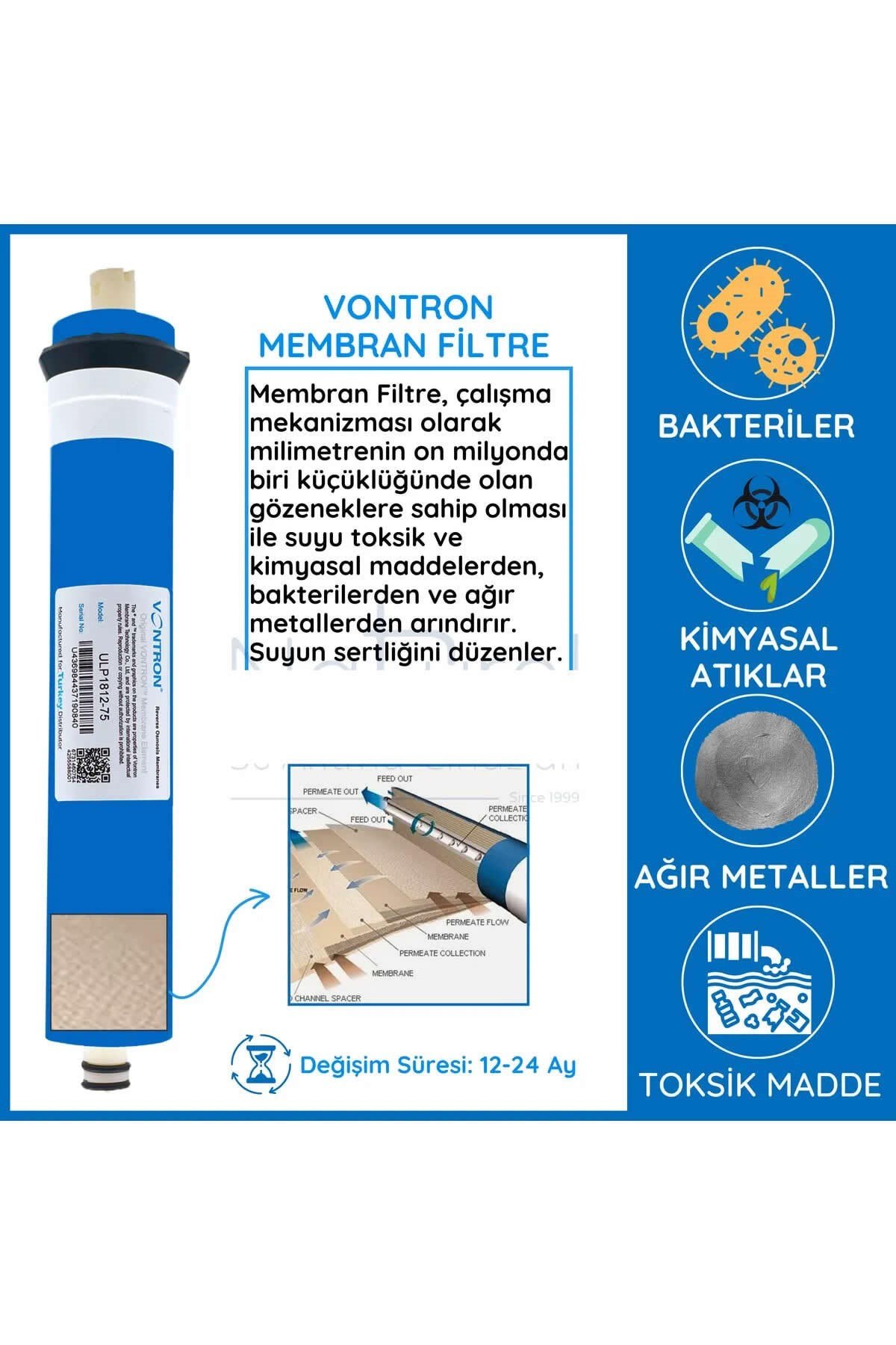 Açık Kasa Su Arıtma Cihazı Filtresi 5li Filtre Seti Çift Spun Eco Vontron Membranlı