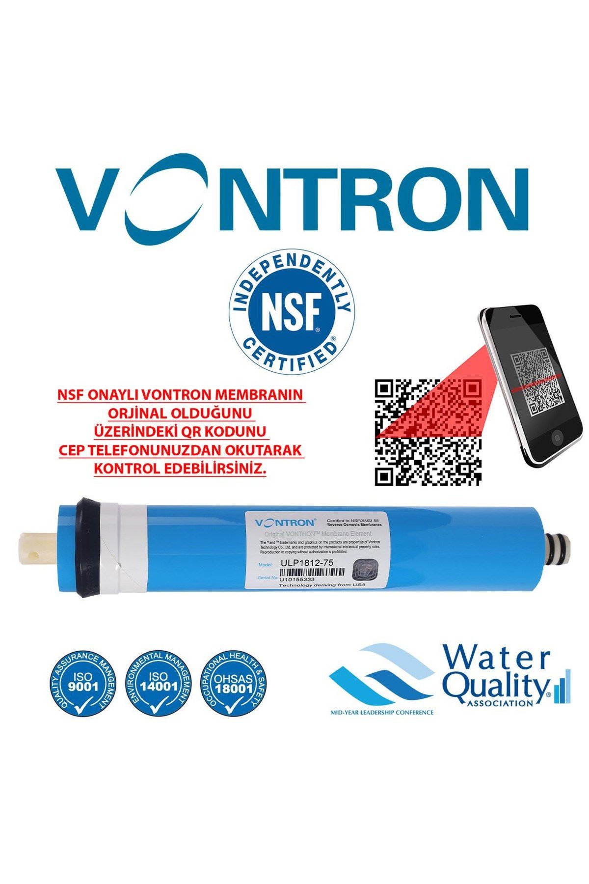 Açık Su Arıtma Cihazı Filtre Seti 6'li Vontron Membranlı 80 GPD