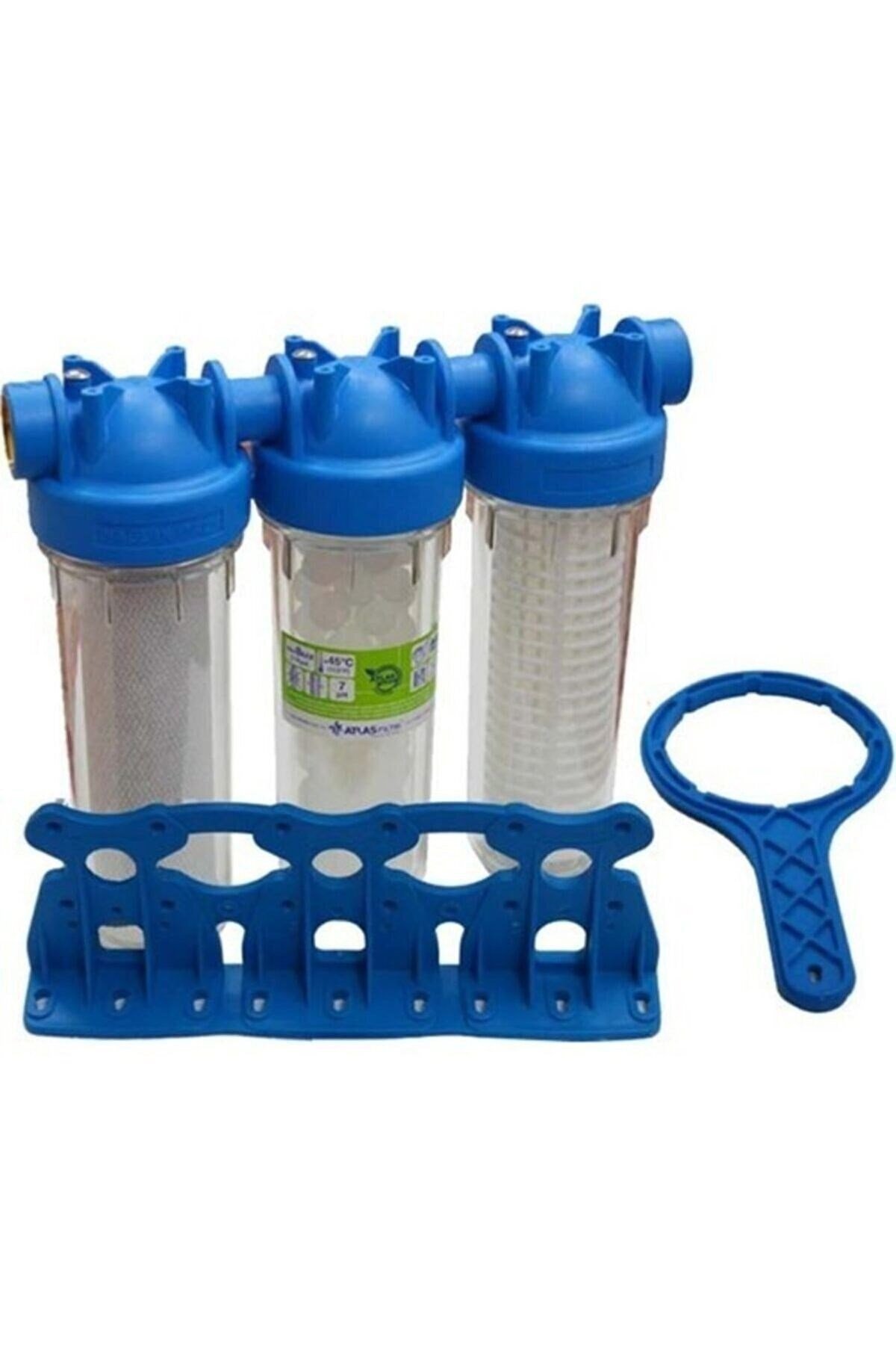 Atlas 10'' Housinğ 3'lü Su Arıtma Filtresi Set 3/4'' Bağlantılı Giriş Çıkışlı